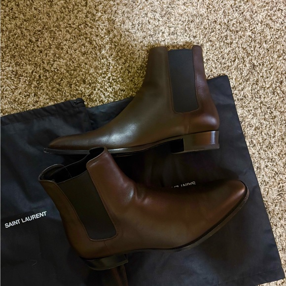 Yves Saint Laurent Dark Brown Leather Boots made in Italia main image 15